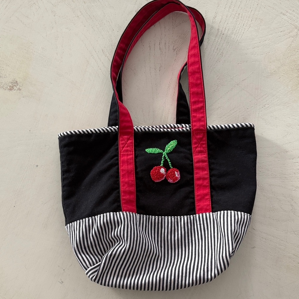 Chic Cherry Embroidered Tote Bag